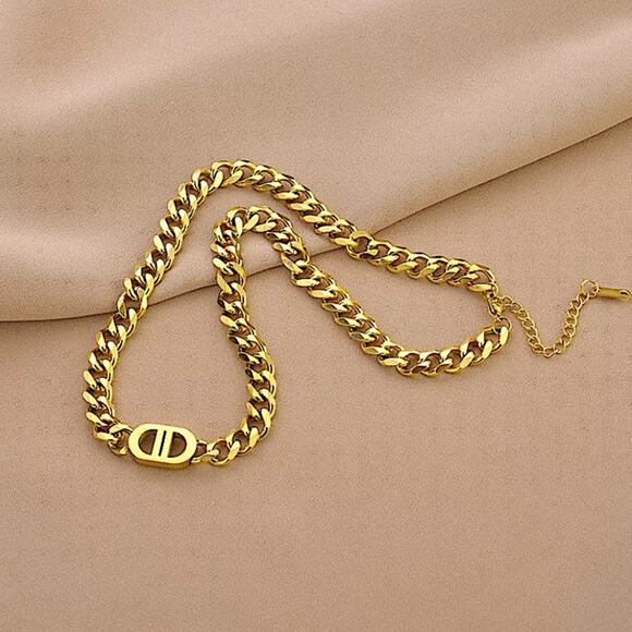 Double D Gold Plated Stainless Steel Necklace Matching Bracelet Set - Picture 3 of 4